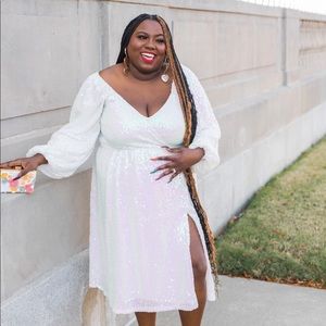 Sequin Tie Bodice Midi Dress